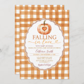 Fall in love Heart Pumpkin Baby shower Gingham 招待状 (正面/裏面)