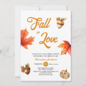 Fall in Love Maple Leaves Acorns Bridal Shower 招待状 (正面)