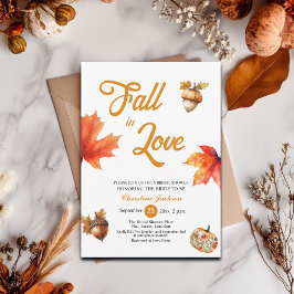 Fall in Love Maple Leaves Acorns Bridal Shower  招待状
