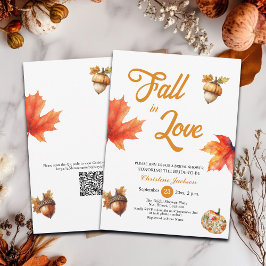 Fall in Love Maple Leaves Acorns Bridal Shower  招待状