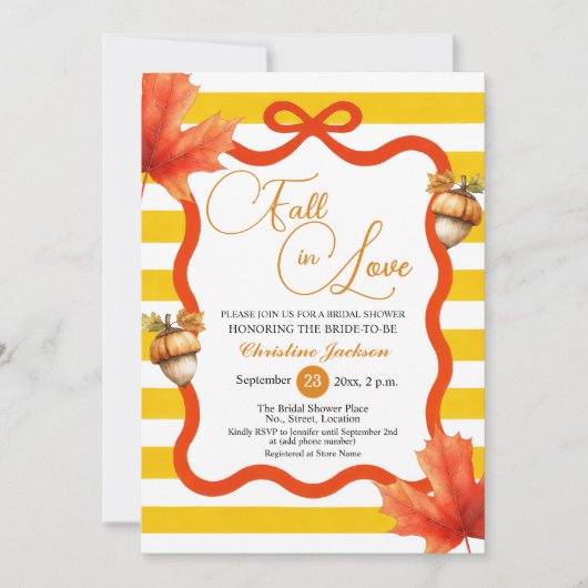 Fall in Love Maple Leaves Coquette Bridal Shower 招待状 (正面)