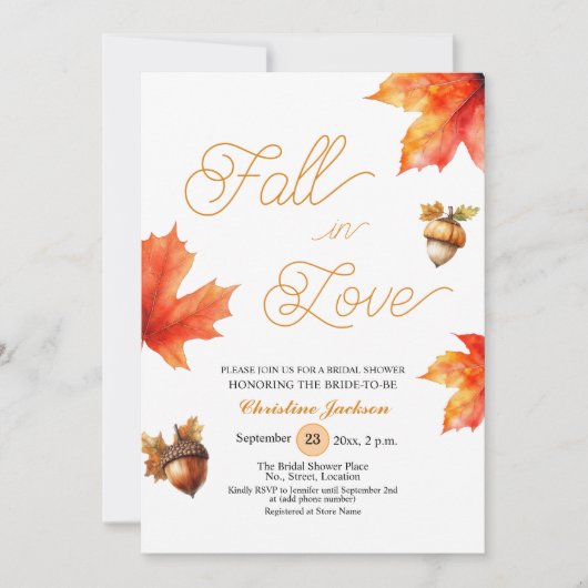 Fall in Love Maple Tree Leaves Bridal Shower  招待状 (正面)