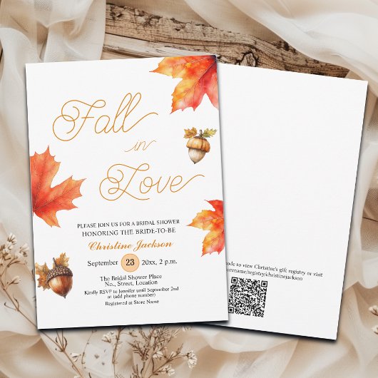 Fall in Love Maple Tree Leaves Bridal Shower  招待状