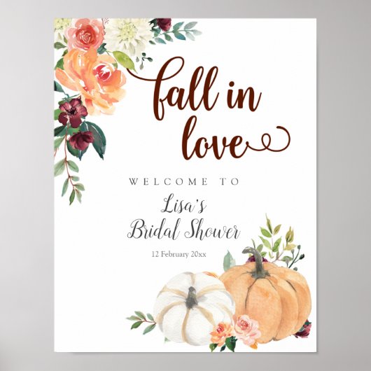 Fall in Love Marsala Pumpkin Welcome Sign ポスター (正面)