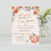 Fall In Love Orange Gingham Pumpkin Baby Shower 招待状 (スタンド正面)