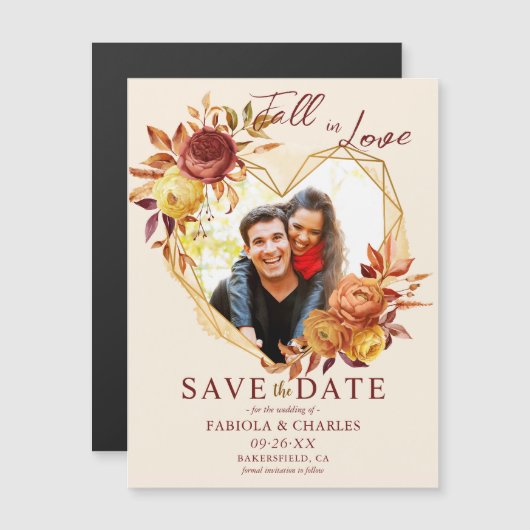 Fall in Love Photo Wedding Save the Date Magnet (正面/裏面)