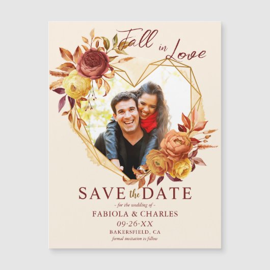 Fall in Love Photo Wedding Save the Date Magnet (正面)