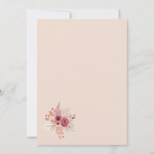 Fall In Love Pink Boho Bridal Shower Invitation 招待状 (裏面)