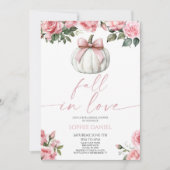Fall In Love Pink Bow Pumpkin Floral Bridal Shower 招待状 (正面)
