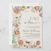 Fall In Love Pressed Wildflower Bridal Shower 招待状 (正面)