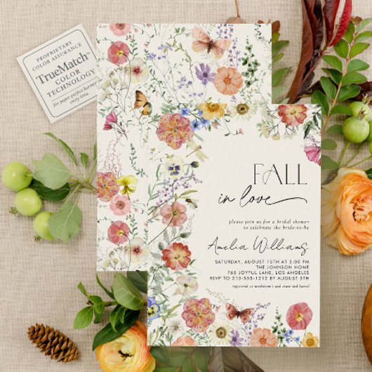 Fall In Love Pressed Wildflower Bridal Shower 招待状