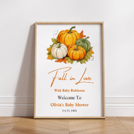 Fall in Love Pumpkin Baby Shower Welcome  ポスター