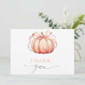 Fall in Love Pumpkin Bow Baby Shower Thank You サンキューカード (スタンド正面)