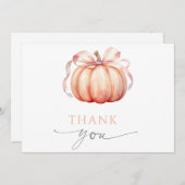 Fall in Love Pumpkin Bow Baby Shower Thank You サンキューカード (正面/裏面)
