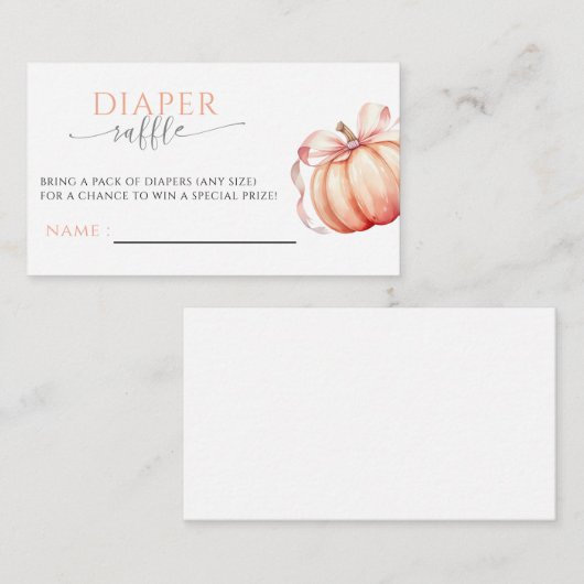 Fall in Love Pumpkin Pink Bow Diaper Raffle エンクロージャーカード (正面/裏面)