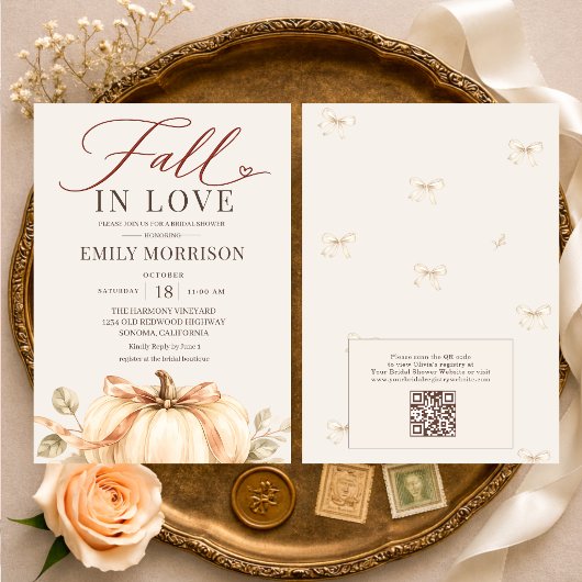 Fall in Love Pumpkin QRコード ラスティック・ブライダルシャワー 招待状