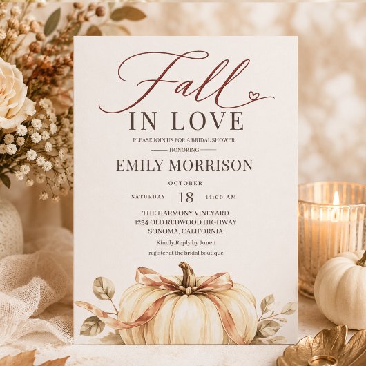 Fall in Love Pumpkin Rustic ブライダルシャワー 招待状