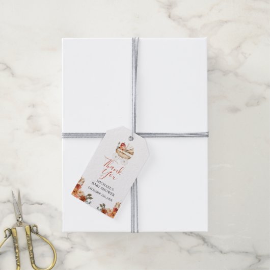 Fall In Love Pumpkin Stroller Floral Baby Shower ギフトタグ (より糸付き)