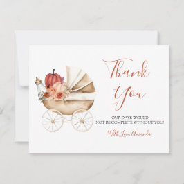 Fall In Love Pumpkin Stroller Floral Baby Shower サンキューカード