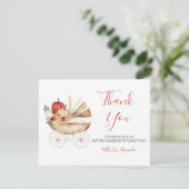 Fall In Love Pumpkin Stroller Floral Baby Shower サンキューカード (スタンド正面)