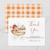 Fall In Love Pumpkin Stroller Floral Baby Shower サンキューカード (正面/裏面)