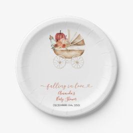 Fall In Love Pumpkin Stroller Floral Baby Shower ペーパープレート