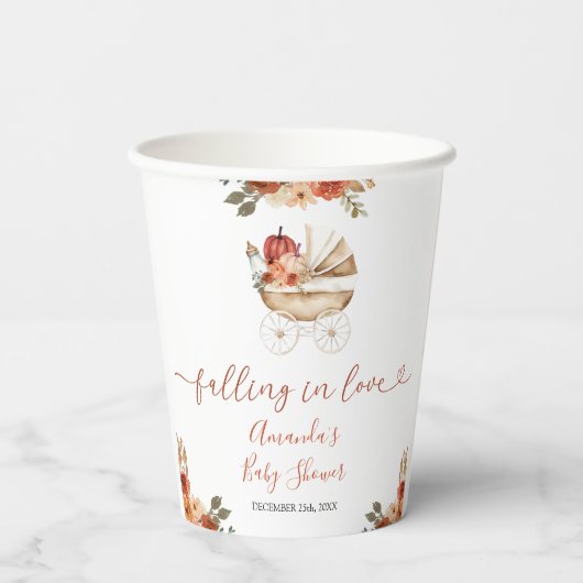Fall In Love Pumpkin Stroller Floral Baby Shower 紙コップ (裏面)