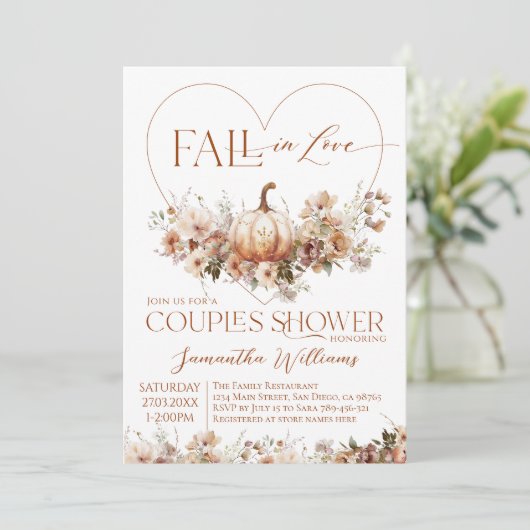 Fall in love Pumpkin Wildflower Couples Shower 招待状 (スタンド正面)