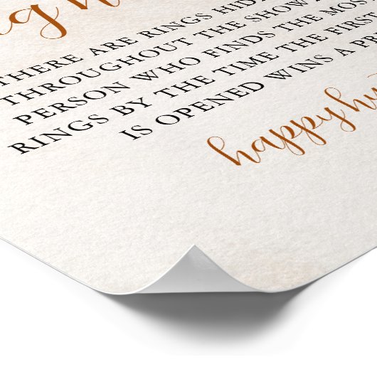 Fall in Love | Ring Hunt Bridal Shower Game Sign ポスター (角)