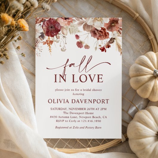 Fall in Love Rustic Autumn Floral Bridal Shower 招待状