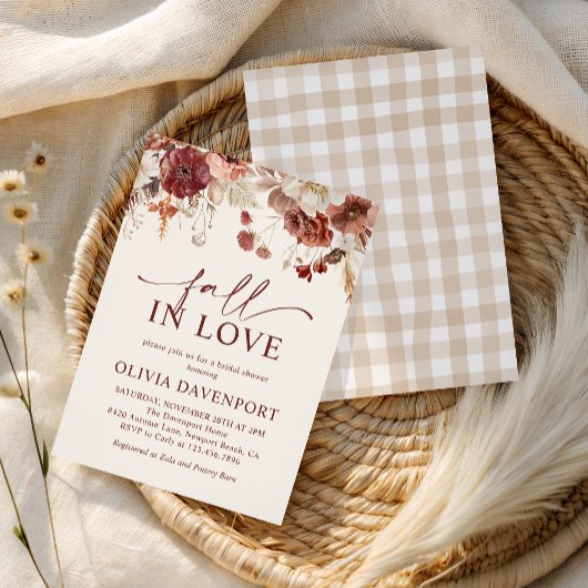 Fall in Love Rustic Autumn Floral Bridal Shower 招待状