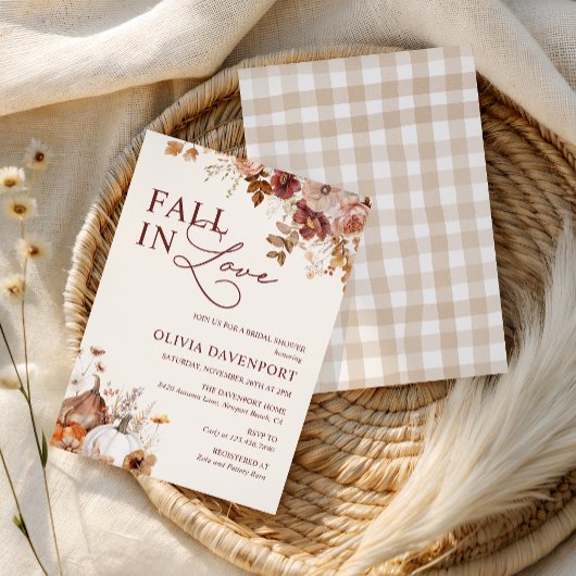 Fall in Love Rustic Pumpkin Floral Bridal Shower 招待状