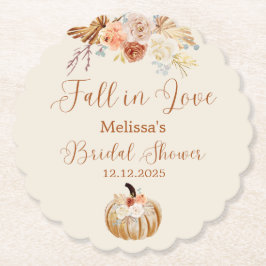 Fall In Love Rustic Terracotta Bridal Shower ペーパーコースター