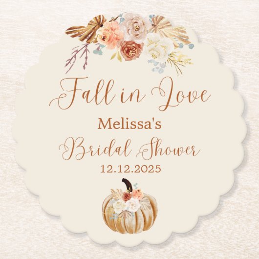 Fall In Love Rustic Terracotta Bridal Shower ペーパーコースター (正面)