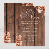 Fall In Love Rustic Wood Autumn Floral Wedding 招待状 (正面/裏面)