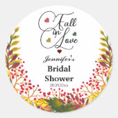 Fall in Love Script Floral Bridal Shower ラウンドシール (正面)