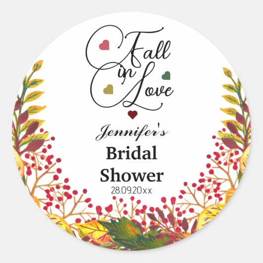 Fall in Love Script Floral Bridal Shower ラウンドシール (正面)