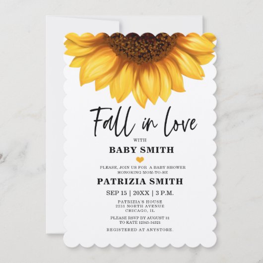 Fall in Love Sunflower Baby Shower 招待状 (正面)