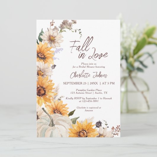 Fall In Love Sunflower Rustic Daisy  Bridal Shower 招待状 (スタンド正面)