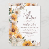 Fall In Love Sunflower Rustic Daisy  Bridal Shower 招待状 (正面/裏面)