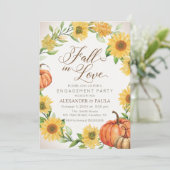 Fall in Love Sunflowers & Pumpkins fall engagement 招待状 (スタンド正面)