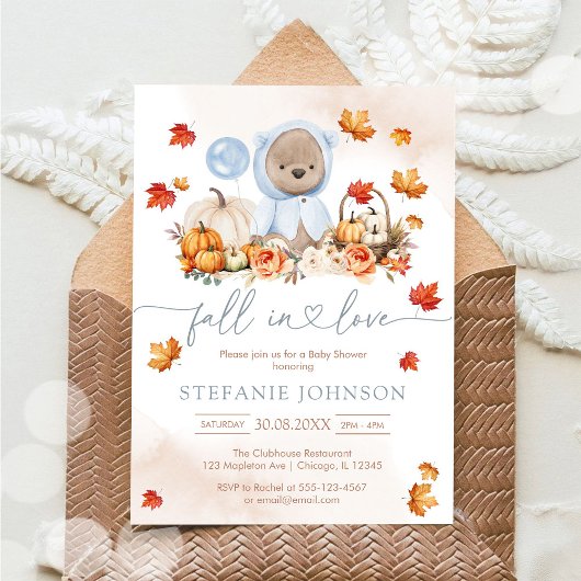 Fall in Love Teddy Bear Baby Shower Invitation 招待状
