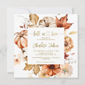 Fall In Love  Terracotta Gold Floral Bridal Shower 招待状 (正面)