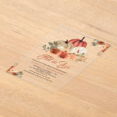 Fall in Love Terracotta Rust Pumpkin Bridal Shower アクリル招待状 (レイダウン)