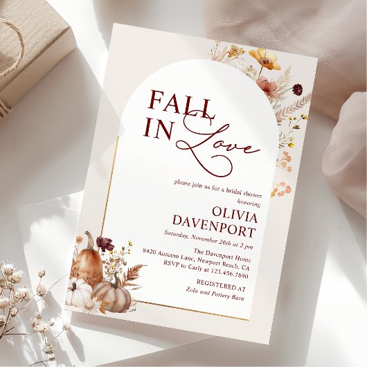 Fall in Love Wildflower Pumpkin Arch Bridal Shower 招待状