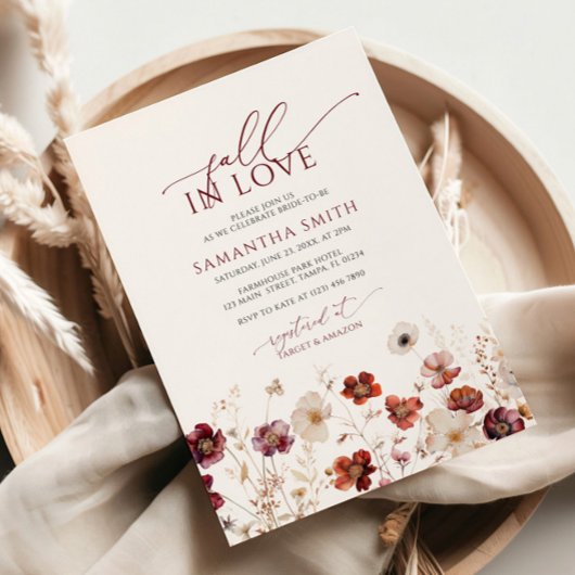 Fall In Love Wildflowers Bridal Shower 招待状