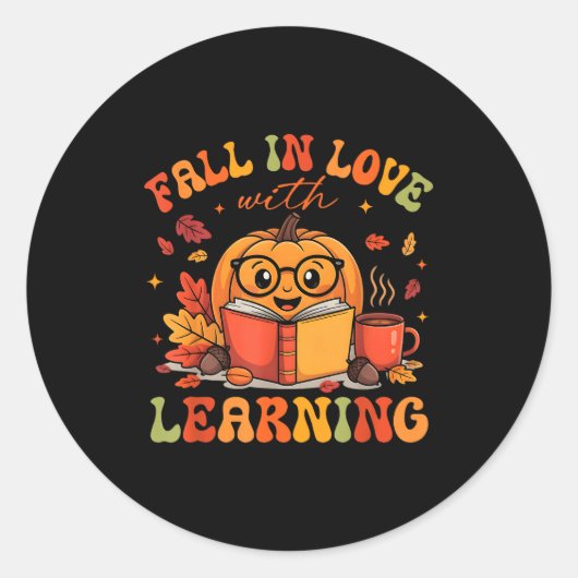 Fall In Love With Learning Autum Thanksgiving Teac ラウンドシール (正面)