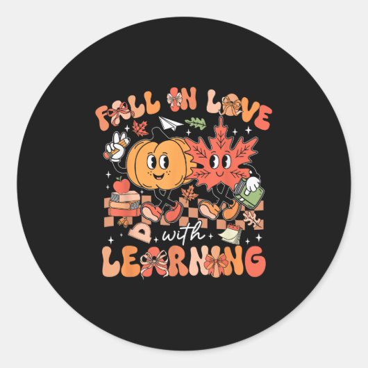 Fall In Love With Learning Autumn Fall Pumpkins An ラウンドシール (正面)