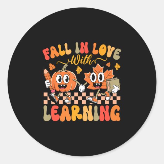 Fall In Love With Learning Autumn Teacher Premium ラウンドシール (正面)