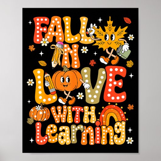 Fall In Love With Learning Autumn Thanksgiving Pum ポスター (正面)